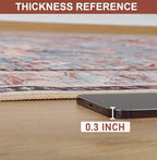 Washable Area Rugs 3x5, Low Pile Vintage Carpet, Non-Slip Distressed Rug for Bedroomn Living Room, Dining Room, Non-Slip, Low Pile, Rust Brown