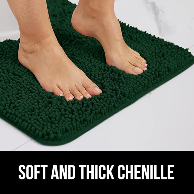 GORILLA GRIP Bath Rug Mat, Thick Soft Absorbent Chenille, Quick Dry Microfiber Mats, Rubber Backing Washable Shower Floor Rugs, US Designed Bathroom Bathmat Home Decor Accessories, 24x17, Hunter Green