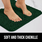 GORILLA GRIP Bath Rug Mat 30x20, Thick Soft Absorbent Chenille, Quick Dry Microfiber Mats, Rubber Backing Washable Shower Floor Rugs, US Designed Bathroom Bathmat Home Decor Accessories, Hunter Green