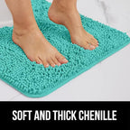 GORILLA GRIP Bath Rug Mat 44x26, Soft Absorbent Chenille, Quick Dry Microfiber Mats, Rubber Backing Washable Shower Floor Rugs, Bathmat Runner, US Designed Bathroom Home Decor Accessories Turquoise