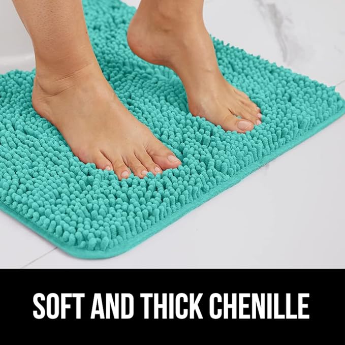 GORILLA GRIP Bath Rug Mat 60x24, Thick Soft Absorbent Chenille, Quick Dry Microfiber Mats, Rubber Backing Machine Washable Shower Floor Rugs, Bathmat Runner, Bathroom Home Decor Accessories, Turquoise
