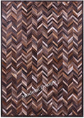 Modern Design Premium Cowhide Leather Carpet with Chevron Pattern, Area Rug (Natural Multi Brown, 10x14)