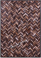 Modern Design Premium Cowhide Leather Carpet with Chevron Pattern, Area Rug (Natural Multi Brown, 5x8)