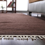 Rugsotic Carpets Hand Woven Flat Weave Kilim Wool ECO-Friendly Area Rugs - 6'x6', Square Shape, Dark Brown Color, Solid Plain Design, Low Pile Handmade Rugs for Living Room, Bed Room (D00111)