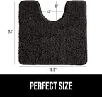 GORILLA GRIP Plush Absorbent Shaggy Chenille Bath Rug Mat for Oval Toilet Base with Rubber Backing, Machine Washable Rugs, Soft Microfiber Contour Mats for Toilets, Bathroom Decor, Black