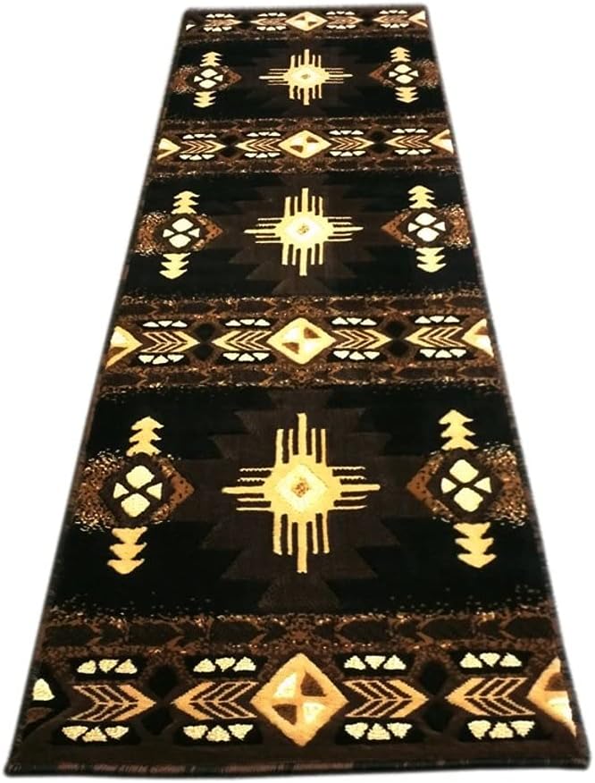 YHSF South West Native American Area Rug C318 - Easy Clean, Thick, Soft, Durable Native Tribal American Indian Inspired Rug for Bedroom/Living Room and More - Black, 2 Feet x 7 Feet
