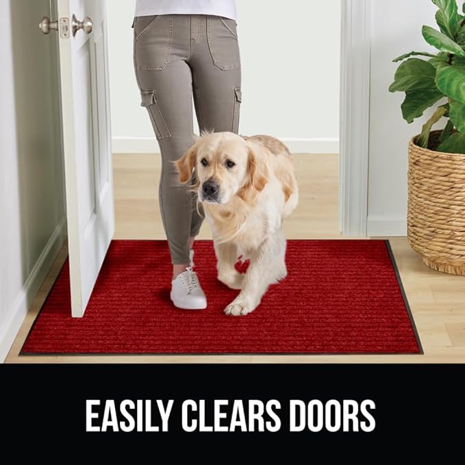 GORILLA GRIP Waterproof Traffic Guard Door Mat, 59x24, Heavy Duty Entryway Mats, Strong Rubber Back Commercial Utility Rugs for Office Hallway, Garage Floor and Home, Low Profile Carpet Runner, Red