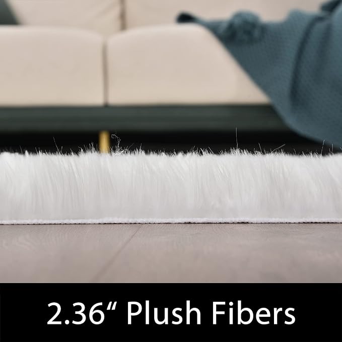 Latepis White Faux Fur Rug 8x10, Faux Fur Sheepskin Rug for Living Room, Fluffy Washable Fuzzy Rugs Carpet for Bedroom, Luxury Room Decor, Rectangle