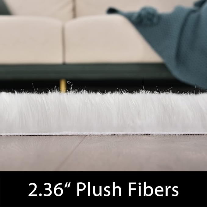Latepis White Faux Fur Sheepskin Rug 4x6 for Living Room, Fuzzy Rugs Fluffy Washable Rug for Bedroom, Playroom, Luxury Room Decor, Rectangle