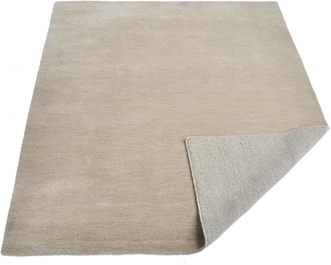 Hand Knotted Loom Wool ECO-Friendly Area Rugs - 6'7''x9'10'', Rectangle, Beige Color, Solid Plain Design, High Pile Thick Handmade Anti Skid Rugs for Living Room (L00111)