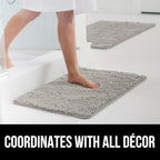 GORILLA GRIP Bath Rug Mat 70x24, Soft Absorbent Chenille, Quick Dry Microfiber Mats, Rubber Backing Washable Shower Floor Rugs, Bathmat Runner, US Designed Bathroom Home Decor Accessories Light Gray