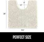 GORILLA GRIP Plush Absorbent Shaggy Chenille Bath Rug Mat for Oval Toilet Base with Rubber Backing, Machine Washable Rugs, Soft Microfiber Contour Mats for Toilets, Bathroom Decor, Ivory