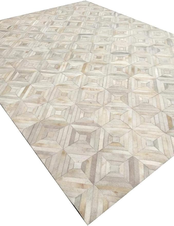 Premium Diamond Patterned Leather Area Rug - 2.5X8 ft - White- Luxury Non Slip Floor Accent for Dining Room, Living Room, Entryway, Elegant Collection Indoor Carpet