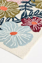 Bold Floral Hand-Tufted Wool Rug 7x10 Ft – Vintage-Style Area Carpet with Modern Botanical Pattern for Living Room, Bedroom, Nursery, Cottagecore Décor, Soft Wool Pile, Cotton Backing