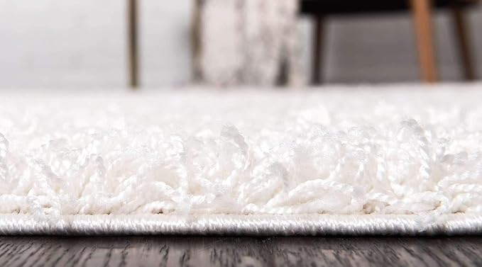 Unique Loom Solid Shag Collection Area Rug (9' x 12' Rectangle, Snow White)