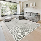 GLN Rugs Contemporary Collection - Machine Washable Area Rug, Contemporary Washable, Non Slip, Low Pile Chenille Rug, Living Room, Bedroom, Kitchen Rug (5' x 7' Green Beige)