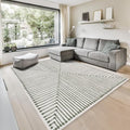 GLN Rugs Contemporary Collection - Machine Washable Area Rug, Contemporary Washable, Non Slip, Low Pile Chenille Rug, Living Room, Bedroom, Kitchen Rug (6' x 9' Green Beige)