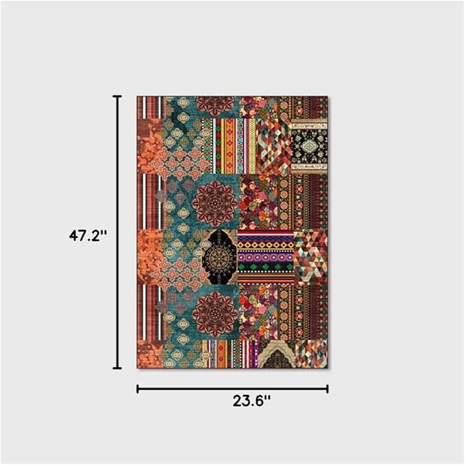 Vintage Boho Area Rugs Multicolor Ethnic Style Geometric Splicing Carpets Bedroom Living Room Kitchen Floor Mats Indoor Outdoor Non-Shedding Runner Rug Home Décor Carpet 2' X 4'