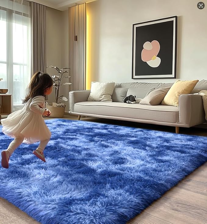 Shaggy Area Rugs for Living Room, Soft Shaggy Carpets for Living Room, Upgrade Anti-Skid Fuzzy Rugs for Kids' Room, Perfect Decor for Modern Home Tie Dye Blue 8x10 Feet
