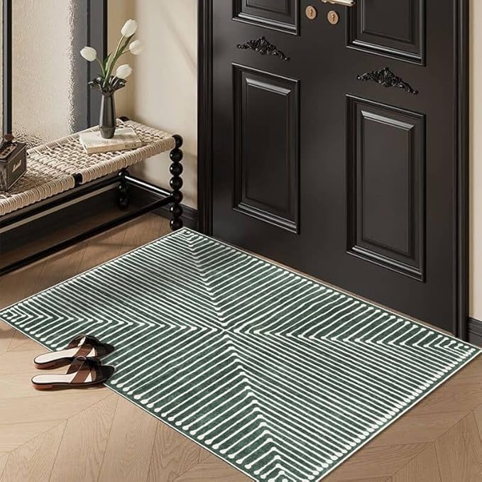 GLN Rugs Contemporary Collection - Machine Washable Area Rug, Contemporary Washable, Non Slip, Low Pile Chenille Rug, Living Room, Bedroom, Kitchen Rug (2' x 3' Beige Green)