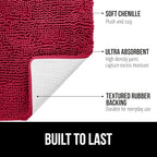 GORILLA GRIP Bath Rug Mat 44x26, Thick Soft Absorbent Chenille, Quick Dry Microfiber Mats, Rubber Backing Washable Shower Floor Rugs, Bathmat Runner, US Designed Bathroom Home Decor Accessories Red