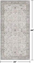 Light Grey Boho Bathroom Rug 2x4 - Modern Vintage Eclectic Floral Pastel Neutral Taupe, Washable Low Pile Non-Slip Small Throw Area Rugs for Entryway Door Mat Indoor Entrance, Kitchen
