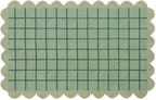 Mint Green Scalloped Edge Wool Area Rug with Checker Grid Design, Hand-Tufted Soft Carpet for Living Room, Bedroom, Nursery, Kids & Playroom Décor - 9x13 Ft