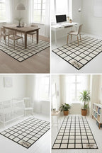 Handmade Wool Area Rug & Runner | Modern Grid Pattern Carpet for Living Room, Bedroom, Hallway & Home Décor | Multiple