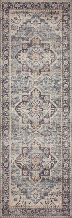 Loloi Hathaway Collection HTH-01 Navy/Multi 7'-6" x 9'-6", .25" Thick Area Rug, Soft, Durable, Printed, Modern, Low Pile, Non-Shedding, Easy Clean, Living Room Rug