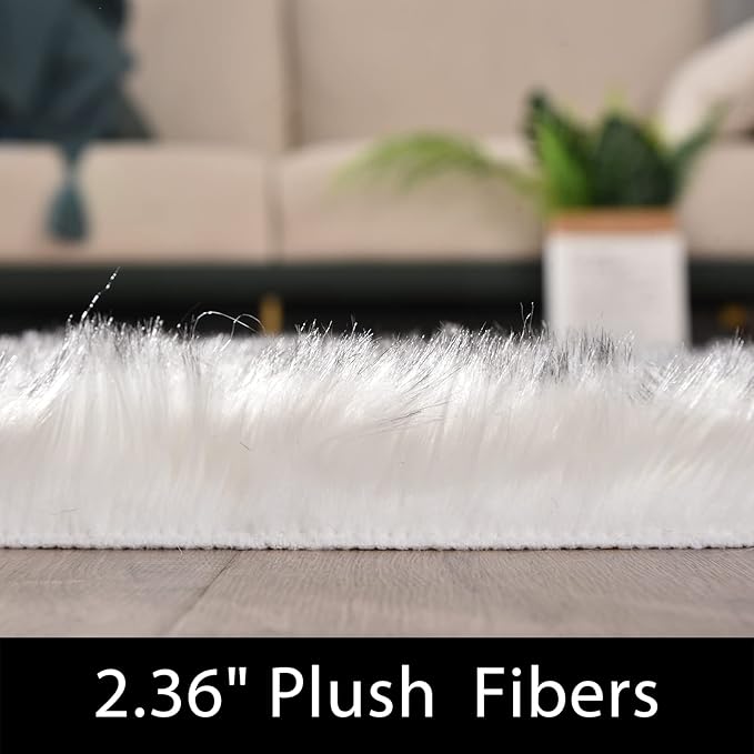 Latepis 2x5 Runner Faux Fur Rug White with Grey Tips Rugs Washable Sheepskin Rug Fluffy Shaggy Fuzzy Bedroom Rugs for Teen Room Décor, Runner