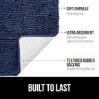 GORILLA GRIP Bath Rug Mat 48x24, Soft Absorbent Chenille, Quick Dry Microfiber Mats, Rubber Backing Washable Shower Floor Rugs, Bathmat Runner, US Designed Bathroom Home Decor Accessories Navy Blue