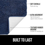 GORILLA GRIP Bath Rug Mat 44x26, Soft Absorbent Chenille, Quick Dry Microfiber Mats, Rubber Backing Washable Shower Floor Rugs, Bathmat Runner, US Designed Bathroom Home Decor Accessories Navy Blue