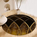 Luxury Black Gold Round Rug Vintage Golden Texture Living Room Circle Area Rugs 3ft Washable Soft Non Slip Low Pile Indoor Floor Carpet for Bedroom Office Kitchen Coffee Table