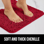 GORILLA GRIP Bath Rug Mat 36x24, Thick Soft Absorbent Chenille, Quick Dry Microfiber Mats, Rubber Backing Washable Shower Floor Rugs, Bathmat Runner, US Designed Bathroom Home Decor Accessories Red