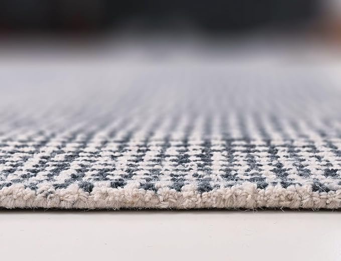 Hand-Tufted 100% Wool Pile Area Rug – Geometric Textured Grid Check Pattern – Thick and Durable Floor Carpet for Bedroom, Living Room, Kids Room, and Dining Area (Charcoal Gray, 10' Round)