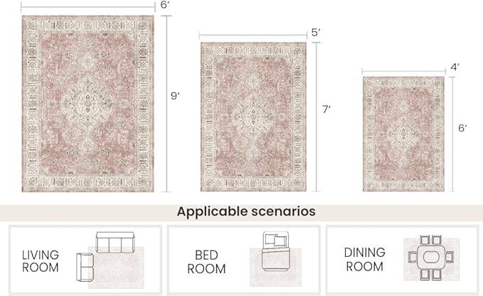5’x7’ Washable Area Rugs for Living Room Bedroom Foldable Low Pile Non Slip Area Rugs for Dining Office