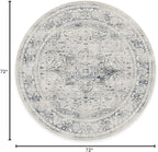 RUGGABLE Washable Vintage Area Rug – Sarrah Blue Quartz 6 ft Round, Stain-Resistant, Non-Slip – Medium Machine Washable Rugs for Living Room, Bedroom, Hallway, Entryway & Office–with Cushioned Pad