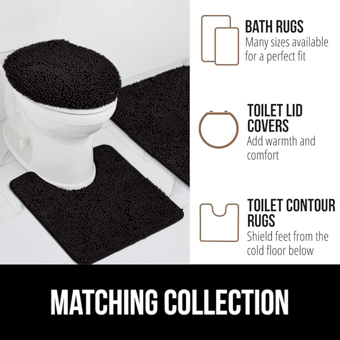 GORILLA GRIP Bath Rug Mat 48x24, Thick Soft Absorbent Chenille, Quick Dry Microfiber Mats, Rubber Backing Washable Shower Floor Rugs, Bathmat Runner, US Designed Bathroom Home Decor Accessories Black