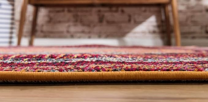 Unique Loom Estrella Collection Rustic, Distressed, Modern, Abstract Area Rug (8' 0 x 8' 0 Round, Orange/Black)