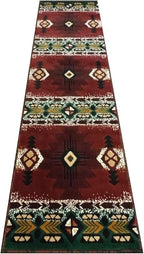 YHSF South West Native American Area Rug C318 - Easy Clean, Thick, Soft, Durable Native Tribal American Indian Inspired Rug for Bedroom/Living Room and More - Burgundy, 2 Feet x 7 Feet