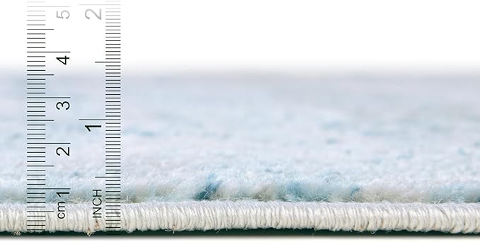 Rugs.com Leipzig Collection Rug – 8 Ft Square Blue Low-Pile Rug Perfect for Living Rooms, Kitchens, Entryways