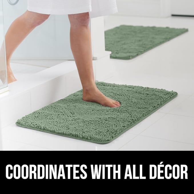 GORILLA GRIP Bath Rug Mat 36x24, Soft Absorbent Chenille, Quick Dry Microfiber Mats, Rubber Backing Washable Shower Floor Rugs, Bathmat Runner, US Designed Bathroom Home Decor Accessories Sage Green