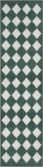 Lahome Checkered Washable 2x8 Green Runners for Hallways Non Slip, Ultra-Thin Kitchen Bathroom Runner Rugs, Moroccan Trellis Throw Carpet Runner for Bedroom Entryway Decor (2'x8',Dark Green)