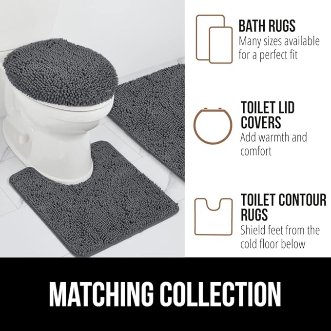 GORILLA GRIP Bath Rug Mat 48x17, Soft Absorbent Chenille, Quick Dry Microfiber Mats, Rubber Backing Washable Shower Floor Rugs, Bathmat Runner, US Designed Bathroom Home Decor Accessories Charcoal