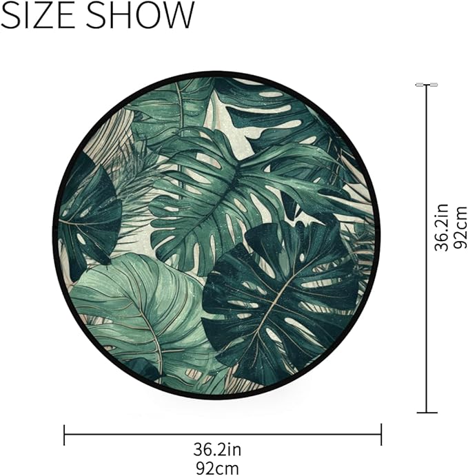 Small Round Area Rug, Washable & Non Slip Soft Rugs for Cozy Home Decor Monstera Leaves Pattern for Living Room, Bedroom, Entryway, Indoor & Outdoor Use
