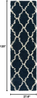 SAFAVIEH Dallas Shag Collection Runner Rug - 2'3" x 10', Navy & Ivory, Trellis Design, Non-Shedding & Easy Care, 1.5-inch Thick Ideal for High Traffic Areas in Living Room, Bedroom (SGD257N)
