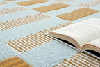 Hand-Tufted Wool Rug with Scalloped Edges, Light Blue Plaid Pattern, Cozy Soft Area Rug for Living Room, Bedroom, and Nursery, Handmade Modern Accent Rug, 5x7 Ft