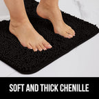 GORILLA GRIP Bath Rug Mat 42x24, Thick Soft Absorbent Chenille, Quick Dry Microfiber Mats, Rubber Backing Washable Shower Floor Rugs, Bathmat Runner, US Designed Bathroom Home Decor Accessories Black