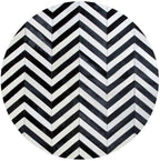 Round Cowhide Rug Black and White – Handmade Genuine Leather Chevron Patchwork Carpet – Modern Luxury Hide Area Rug for Living Room Bedroom Office Rustic Farmhouse Home Décor, (5×5ft)