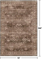 Taupe Brown Living Room Rug 6x9 - Vintage Traditional Eclectic Unique Neutral, Washable Low Pile Non-Slip Large Area Rugs for Dining Under Table Bedroom Lounge